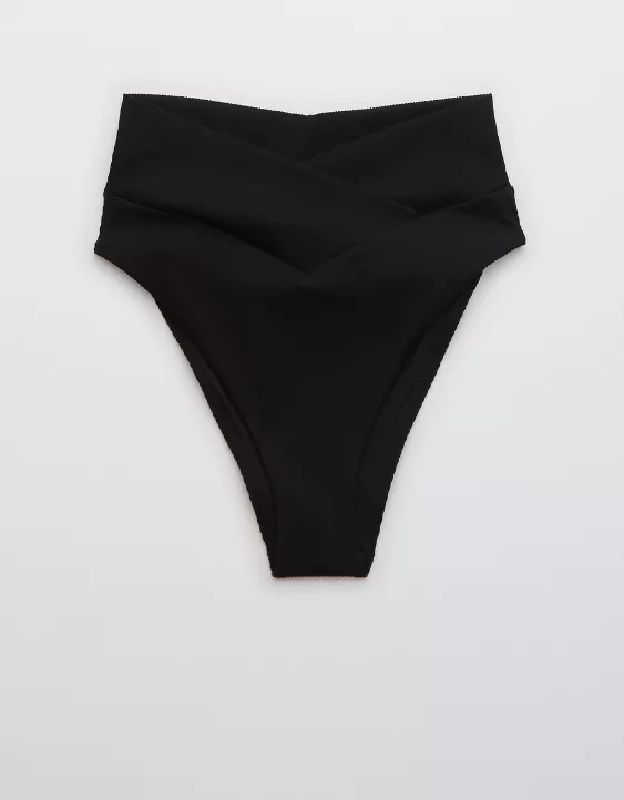 Aerie Ribbed Crossover High Cut Cheeky Bikini Bottom 5 Aerie Ribbed Crossover High Cut Cheeky Bikini Bottom - Image 3