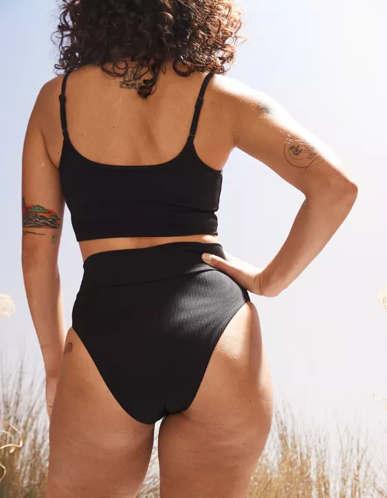 Aerie Ribbed Crossover High Cut Cheeky Bikini Bottom 4 Aerie Ribbed Crossover High Cut Cheeky Bikini Bottom - Image 2