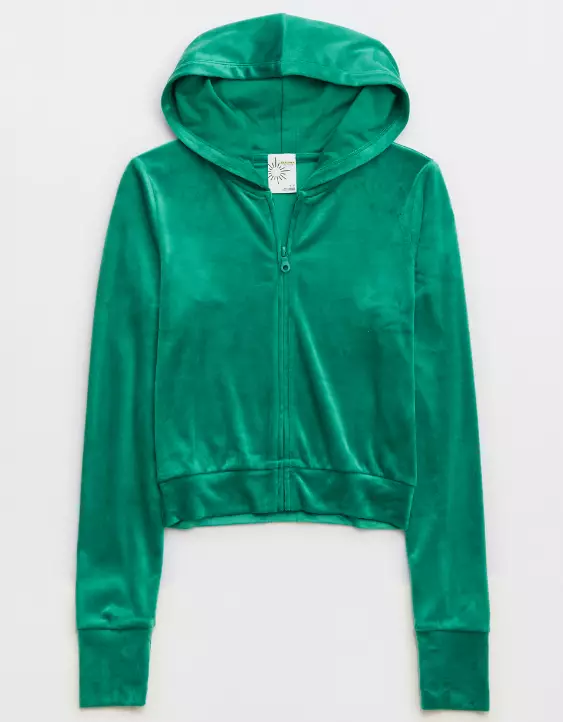 OFFLINE By Aerie Bright Lights Velour Cropped Full Zip Hoodie 5 OFFLINE By Aerie Bright Lights Velour Cropped Full Zip Hoodie - Image 3