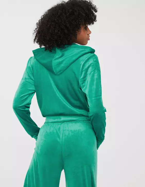 OFFLINE By Aerie Bright Lights Velour Cropped Full Zip Hoodie 4 OFFLINE By Aerie Bright Lights Velour Cropped Full Zip Hoodie - Image 2
