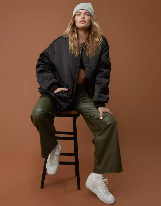 OFFLINE By Aerie Satin Bomber Jacket 4 OFFLINE By Aerie Satin Bomber Jacket - Image 2